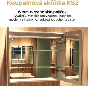Bezdoteku Kúpeľňová skrinka dvojdverová so zrkadlom a LED osvetlením KS2