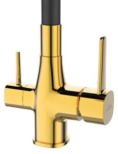 Invena Magic, stojanková drezová batéria s flexibilným ramenom a filtrom na pitnú vodu, čierna-zlatá lesklá, INV-BZ-08-F09-V