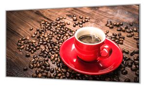 Ochranná doska káva, červený hrnček vpravo - 65x90cm / NE