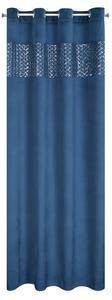 Námornicky modrý zamatový záves MARGOT na krúžkoch s ozdobným lemom 140 x 250 cm