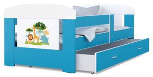 Detská posteľ 180 x 80 cm FILIP MODRÁ vzor ZVIERATKA Rozměry postele: 180x80 cm