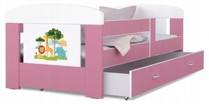 Detská posteľ 180 x 80 cm FILIP RUŽOVÁ vzor ZVIERATKA Rozměry postele: 180x80 cm