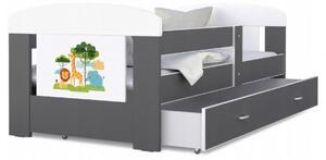 Detská posteľ 180 x 80 cm FILIP ŠEDÁ vzor ZVIERATKA Rozměry postele: 180x80 cm