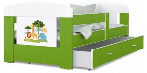Detská posteľ 180 x 80 cm FILIP ZELENA vzor ZVIERATKA Rozměry postele: 180x80 cm