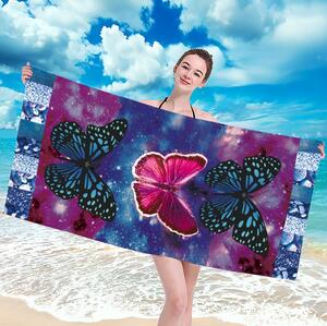 Plážová osuška s motýľmi Fialová