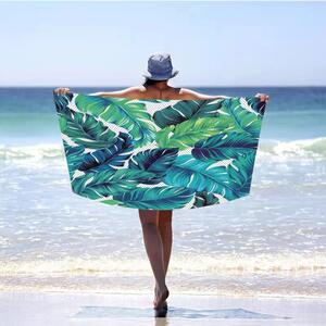Zelená plážová osuška s exotickými listami 100 x 180 cm Zelená