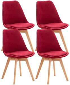 Stolička Linares (SET 4 ks) ~ zamat, drevené nohy natura - Červená