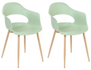 Sada 2 jedálenských stoličiek svetlozelená syntetický materiál tenké nohy dekoratívny dizajn nábytok do jedálne