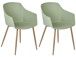 Sada 2 jedálenských stoličiek svetlozelené plastové stoličky minimalistický dizajn s opierkami rúk obývacia izba jedáleň nábytok