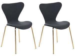 Sada 2 jedálenských stoličiek čierne zamatové čalúnenie zlaté kovové nohy stoličky bez opierok rúk moderný dizajn