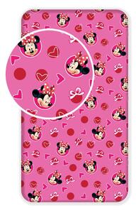 Ružová napínacia bavlnená detská plachta 90x200 cm Minnie "Hearts" – Jerry Fabrics