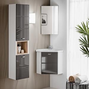 CMD Via Domo - Kúpeľňová skrinka vysoká Fínka Grey - šedá - 30x140x25 cm