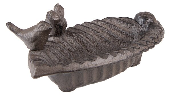 Hnedé liatinové náustok/krmítko pre vtáčiky v tvare listu - 19*10*5 cm - Clayre & Eef