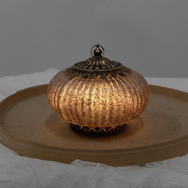 Ružová sklenená LED lampáš - Ø 17*14 cm - Clayre & Eef