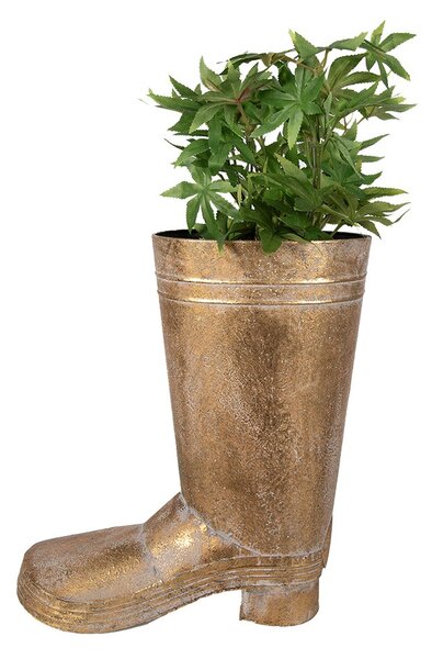 Zlatý starožitný dekoratívny kvetináč bota - 30*15*37 cm - Clayre & Eef