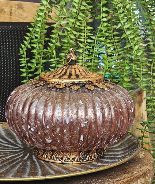 Ružová sklenená LED lampáš - Ø 17*14 cm - Clayre & Eef