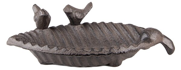 Hnedé liatinové náustok/krmítko pre vtáčiky v tvare listu - 19*10*5 cm - Clayre & Eef