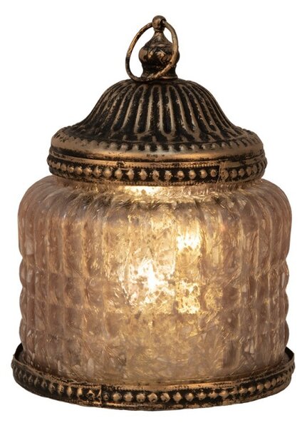 Ružová sklenená svietiaca LED lampáš Balli - Ø 10*13 cm - Clayre & Eef