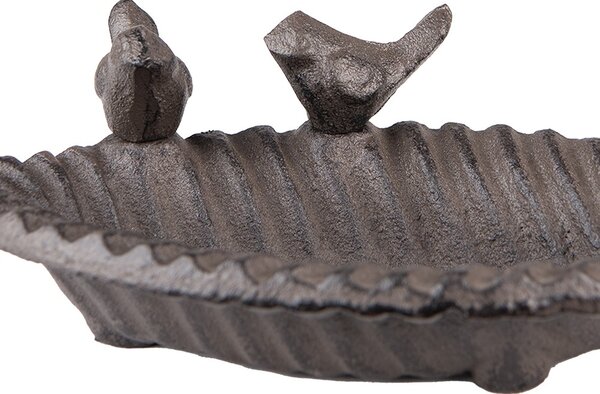 Hnedé liatinové náustok/krmítko pre vtáčiky v tvare listu - 19*10*5 cm - Clayre & Eef