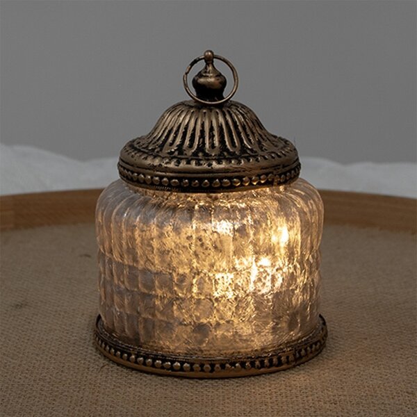 Ružová sklenená svietiaca LED lampáš Balli - Ø 10*13 cm - Clayre & Eef