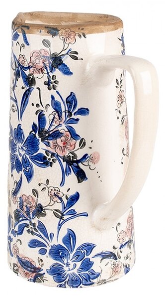 Béžový keramický dekoračný džbán s modrými kvetmi Marsia L - 21*14*26 cm - Clayre & Eef