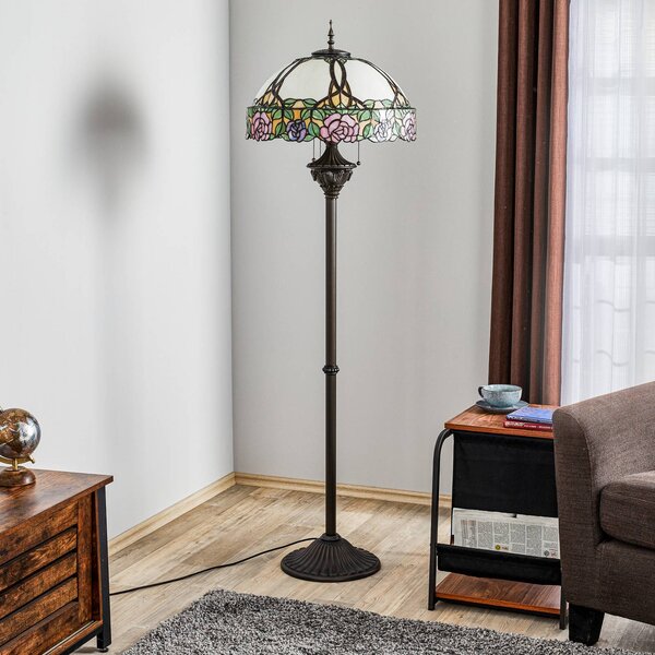 Clayre&Eef Stojaca lampa Emily, štýl Tiffany, Viacfarebné, Obývacia izba / jedáleň, Sklo, Tiffany, Stojaca lampa