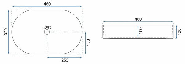 Rea Nadia, umývadlo na dosku 460x320x120 mm, biela lesklá, REA-U9249