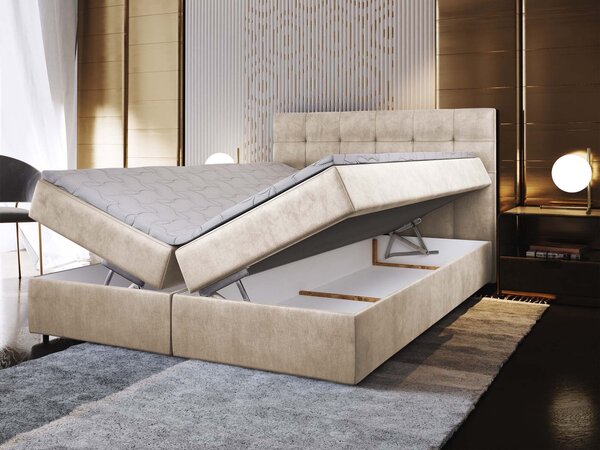 Manželská boxspring posteľ s úložným priestorom Glos M 140x200 - krémová