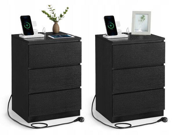 SONGMICS Súprava 2 ks nočných stolíkov Vasagle Girgo so zásuvkou a USB portmi čierna