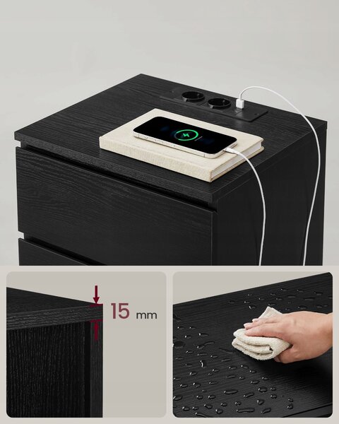 SONGMICS Súprava 2 ks nočných stolíkov Vasagle Girgo so zásuvkou a USB portmi čierna
