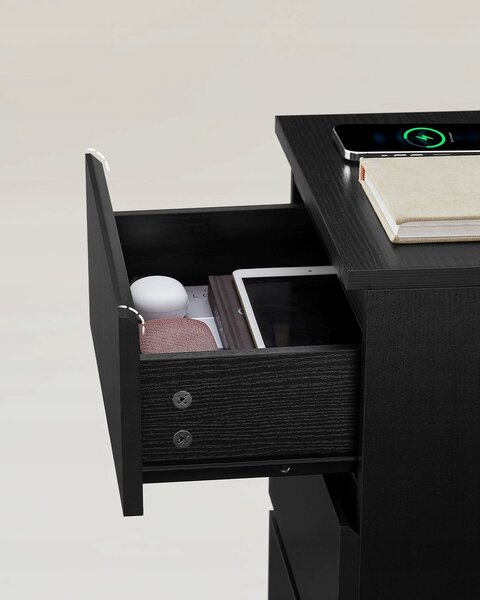 SONGMICS Súprava 2 ks nočných stolíkov Vasagle Girgo so zásuvkou a USB portmi čierna