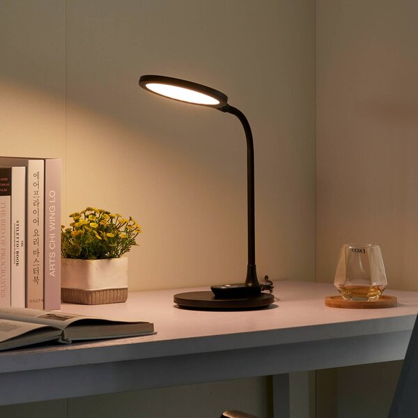 Stolná LED lampa Lindby Valtaria, čierna, stmievateľná, Čierna, Pracovňa / Kancelária, Plast, Moderný, Stolová lampa