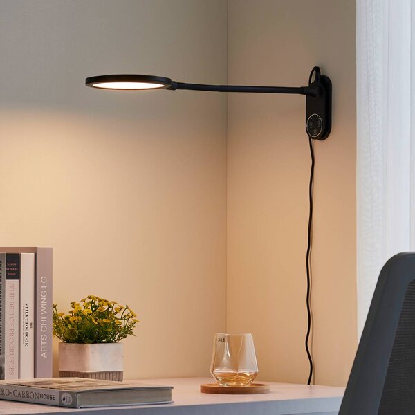 Stolná LED lampa Lindby Valtaria, čierna, stmievateľná, Čierna, Pracovňa / Kancelária, Plast, Moderný, Stolová lampa