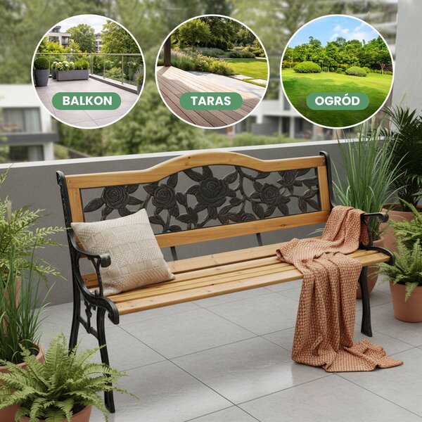 Ak furniture Záhradná lavička ROSA svetlé drevo/čierna