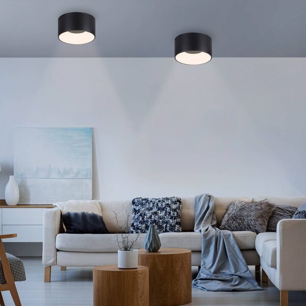 JUST LIGHT. GmbH LED stropné svietidlo Tanika čierne, Ø16cm, stmievateľné, Čierna, Obývacia izba / jedáleň, Keramický, Moderný, Závesné svietidlo