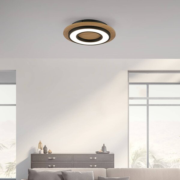 JUST LIGHT. LED stropné svietidlo Tola, okrúhle, drevo, 3 000 K, Svetlé drevo, Obývacia izba / jedáleň, Drevo, Moderný, Závesné svietidlo