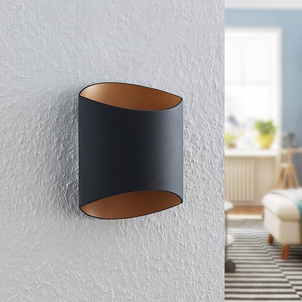 Arcchio Vilja nástenná lampa, čierna, zlatá oválna, Čierna, Chodba, Hliník, Moderný, Nástenné svietidlo