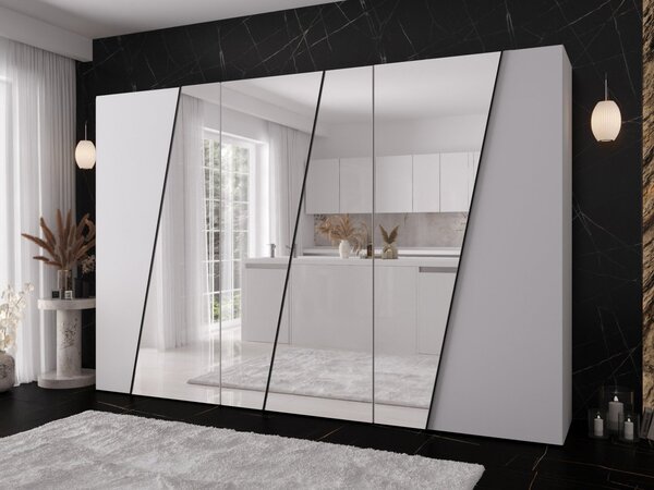 Mirjan24 Moderná skriňa so zrkadlom Grelipt 4L 300 cm, Farby: kašmír / kašmír + čierna 5903211532443