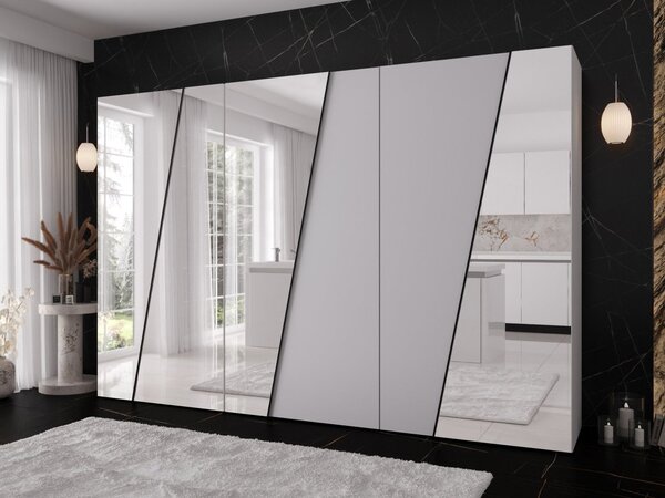Mirjan24 Moderná skriňa so zrkadlom Grelipt 4L 300 cm, Farby: kašmír / kašmír + čierna 5903211532443