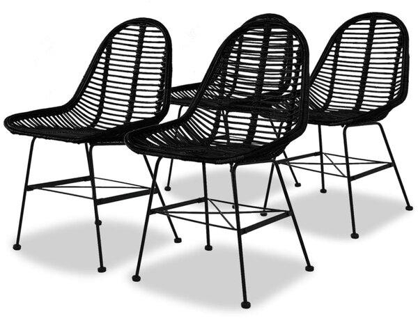 Jedálenské stoličky 4 ks, čierne, prírodný ratan