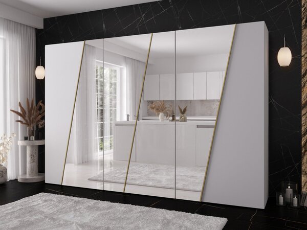 Mirjan24 Moderná skriňa so zrkadlom Grelipt 4L 300 cm, Farby: kašmír / kašmír + čierna 5903211532443