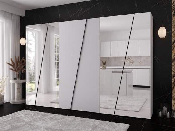 Mirjan24 Moderná skriňa so zrkadlom Grelipt 4L 300 cm, Farby: kašmír / kašmír + čierna 5903211532443