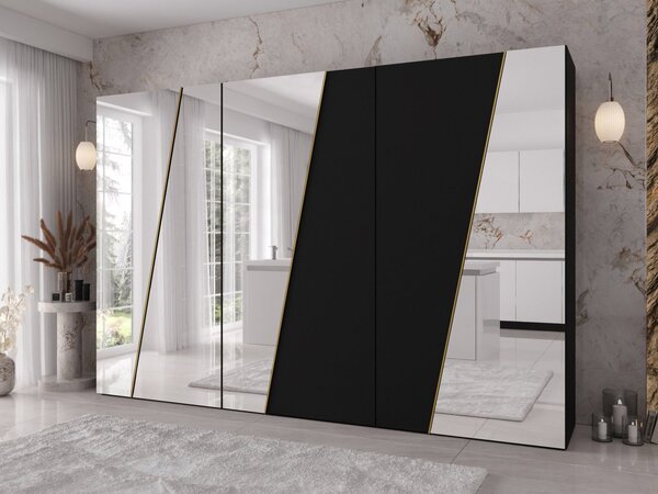 Mirjan24 Moderná skriňa so zrkadlom Grelipt 4L 300 cm, Farby: kašmír / kašmír + čierna 5903211532443