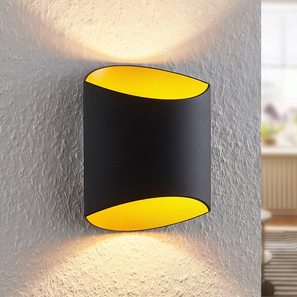 Arcchio Vilja nástenná lampa, čierna, zlatá oválna, Čierna, Chodba, Hliník, Moderný, Nástenné svietidlo