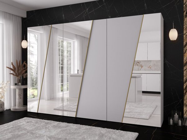 Mirjan24 Moderná skriňa so zrkadlom Grelipt 4L 300 cm, Farby: kašmír / kašmír + čierna 5903211532443