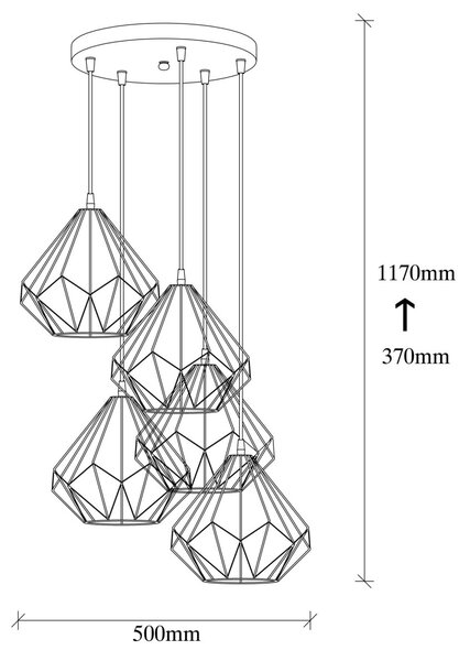 Opviq Závesný luster s 5 žiarovkami Diamond III čierny