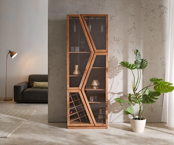 DELIFE Vitrína Taza 75x210 cm akácia prírodná 4 dvierka barová skriňa