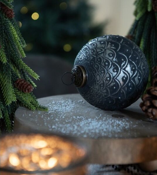 Granitová antik sklenená vianočná ozdoba gule Noirre - Ø 10*10 cm - Clayre & Eef