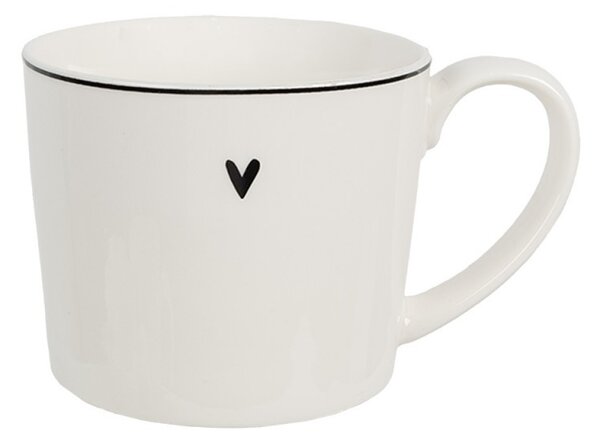 Biely hrnček so srdiečkom s nápisom Love - Lovely Day -12*8*7 cm / 275 ml - Clayre & Eef