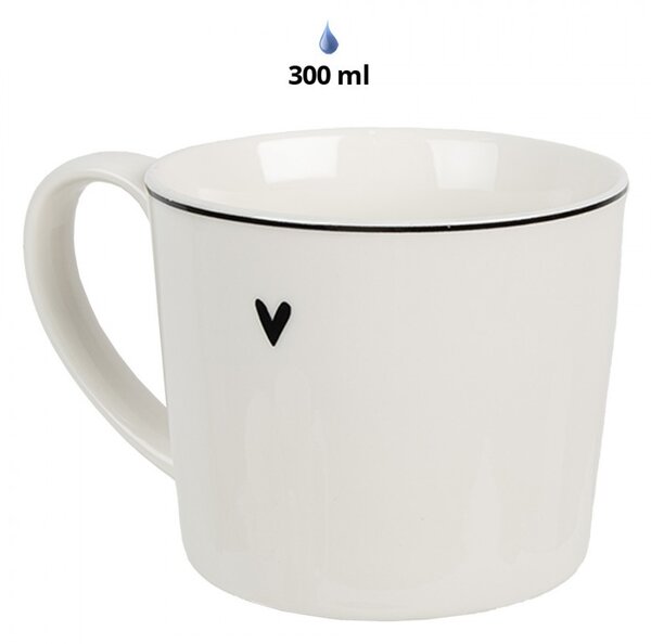 Biely hrnček so srdiečkom s nápisom Love - Lovely Day -12*8*7 cm / 275 ml - Clayre & Eef